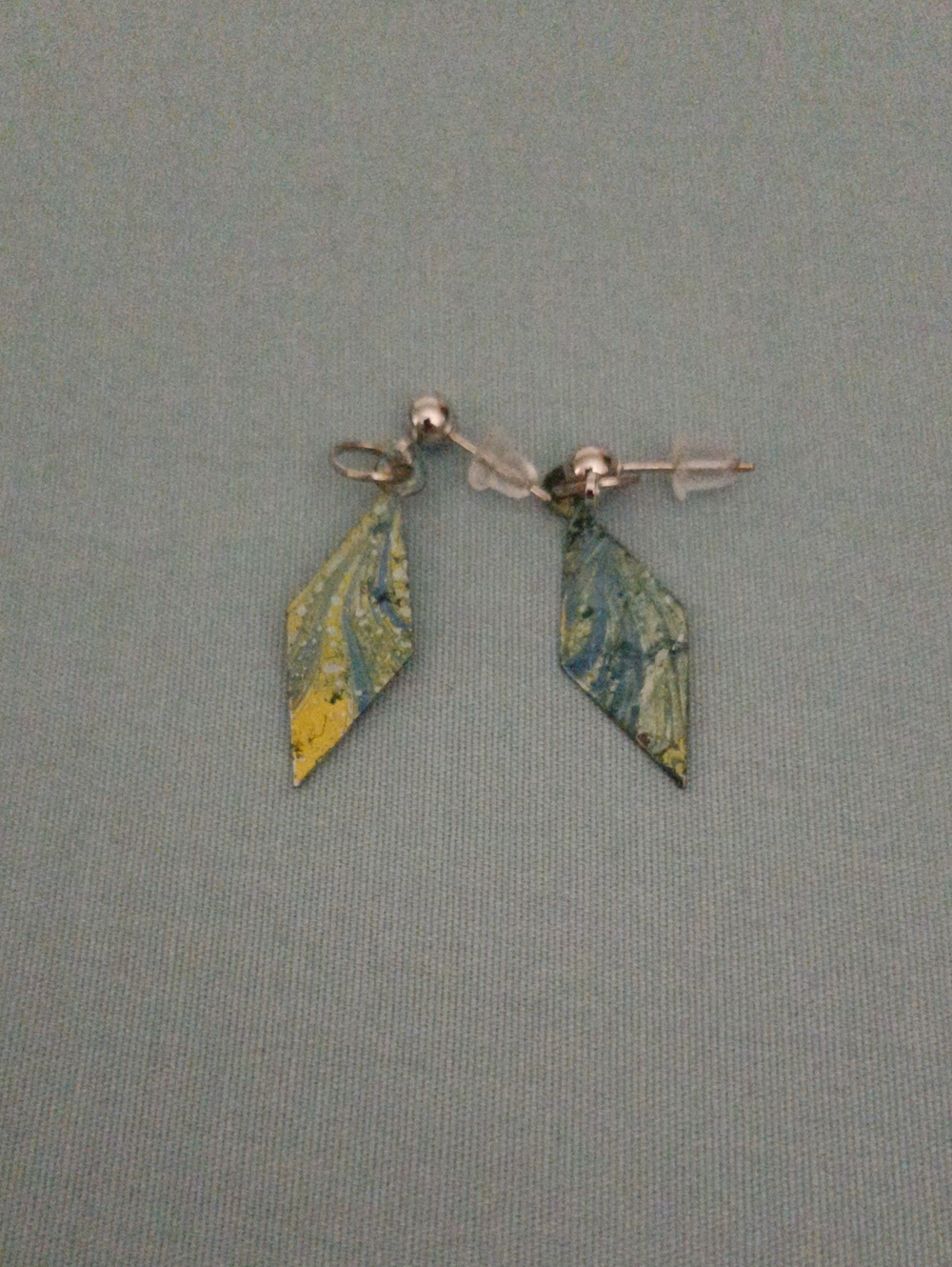 Handmade Green and Yellow Diamond Drop Earrings